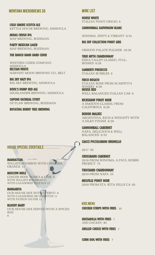 Menu Gravel Bar Ennis, MT